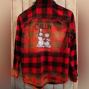 Christmas/Winter Themed Bleach Dostressed Flannel “Chillin with my Snowmies”